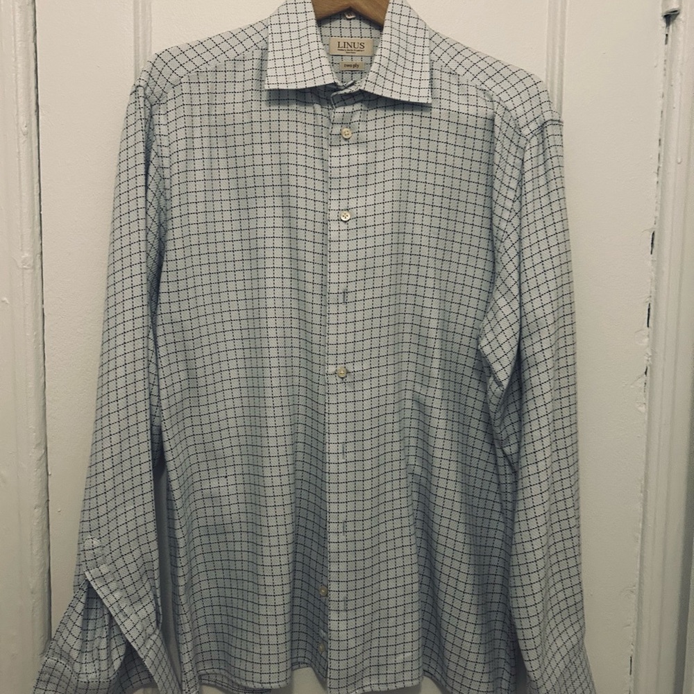 Men’s White and Blue Windowpane Dress Shirt